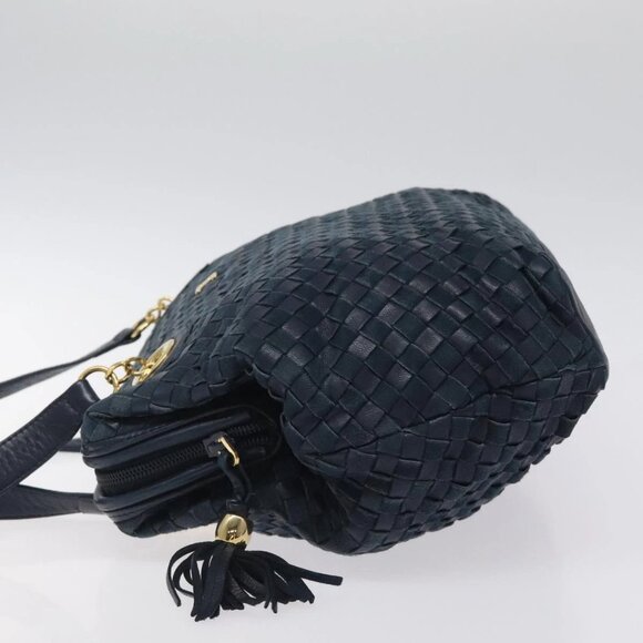 BALLY Shoulder Bag Leather Navy Gold Auth - Picture 12 of 16